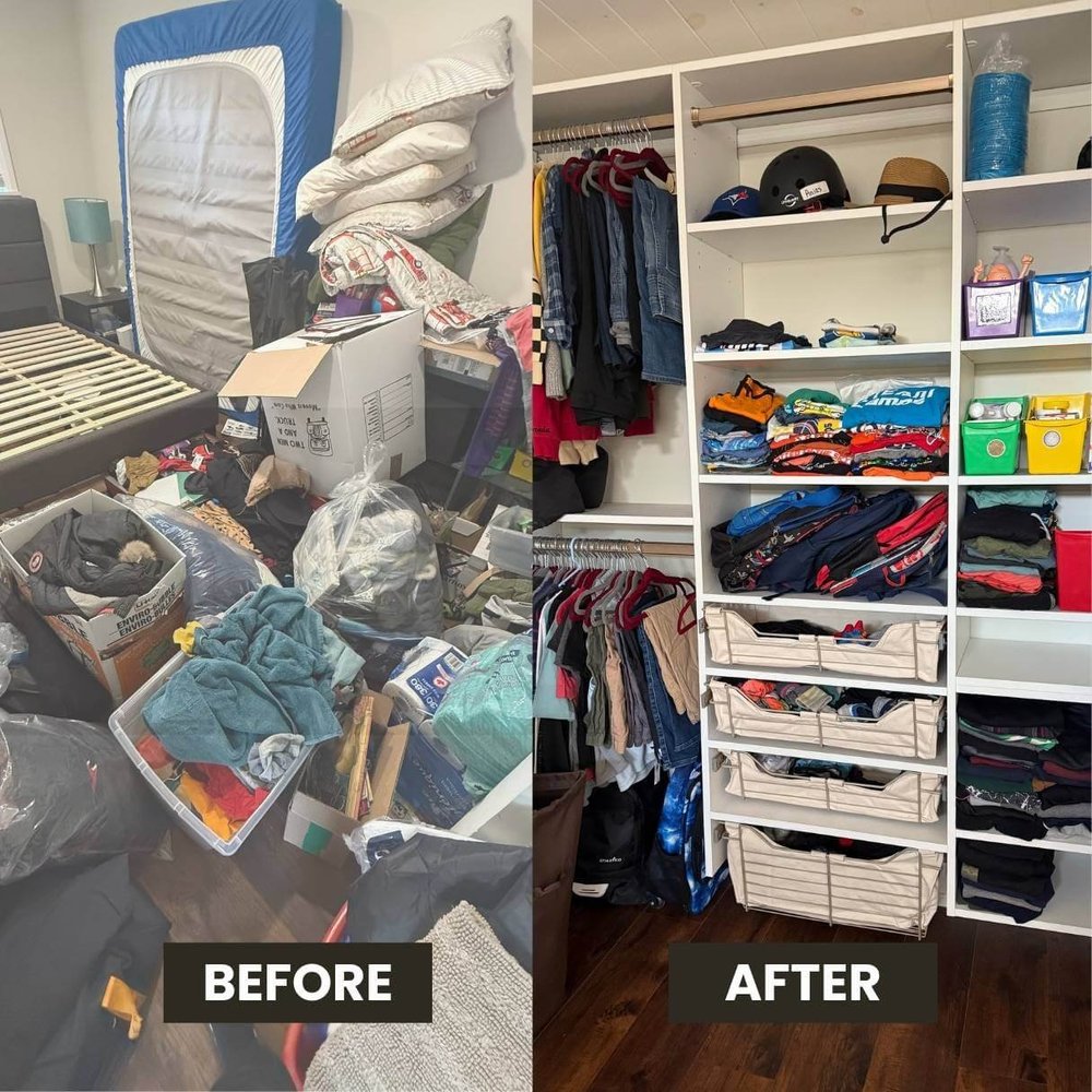 Custom-organized walk-in closet with shelving and storage