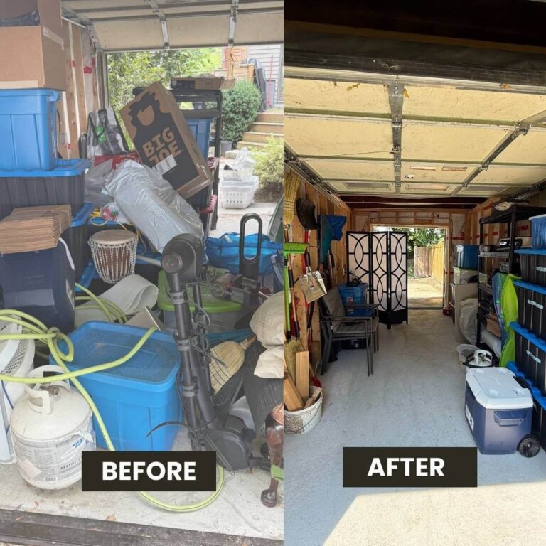 Garage organization with wall storage and labeled bins in a decluttered GTA garage