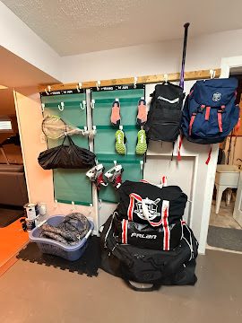 Organized garage gym with tidy equipment storage