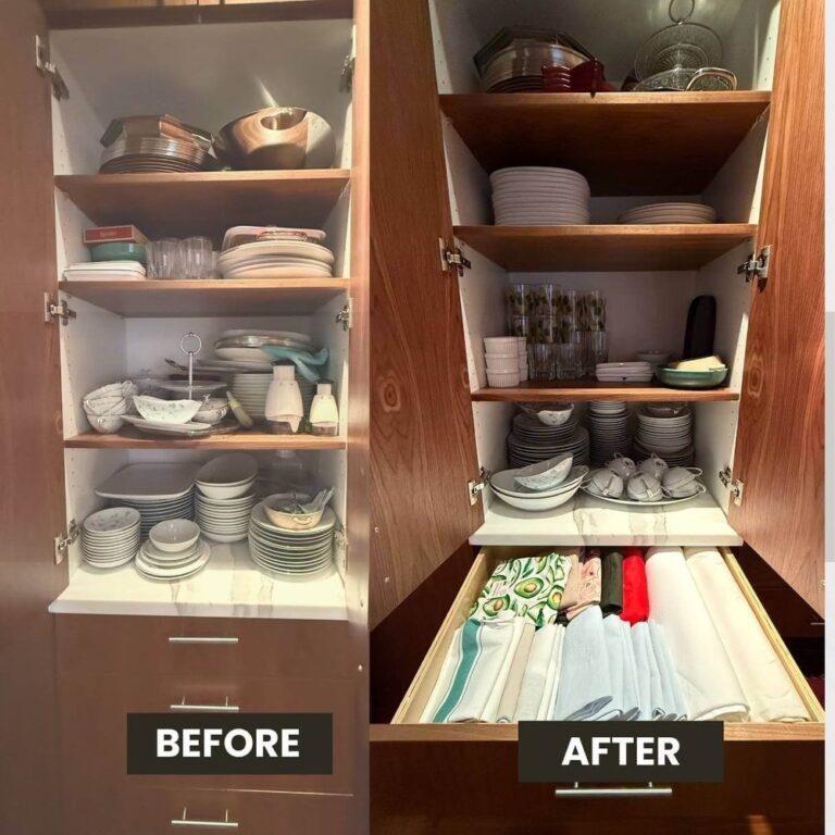 Kitchen organization with clear counters and zoned storage in a GTA home