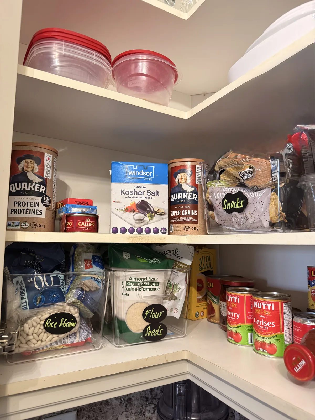 Corner pantry after professional home organizing in the GTA - Chaos Meets Order