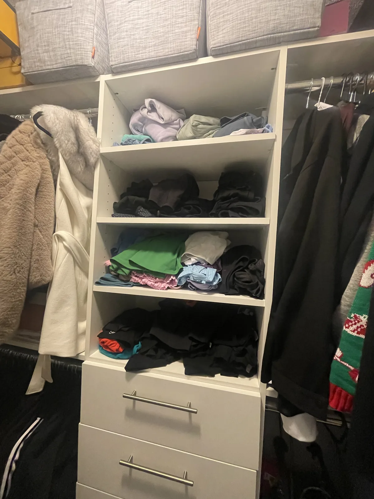 Walk-in closet before professional home organizing in the GTA - Chaos Meets Order